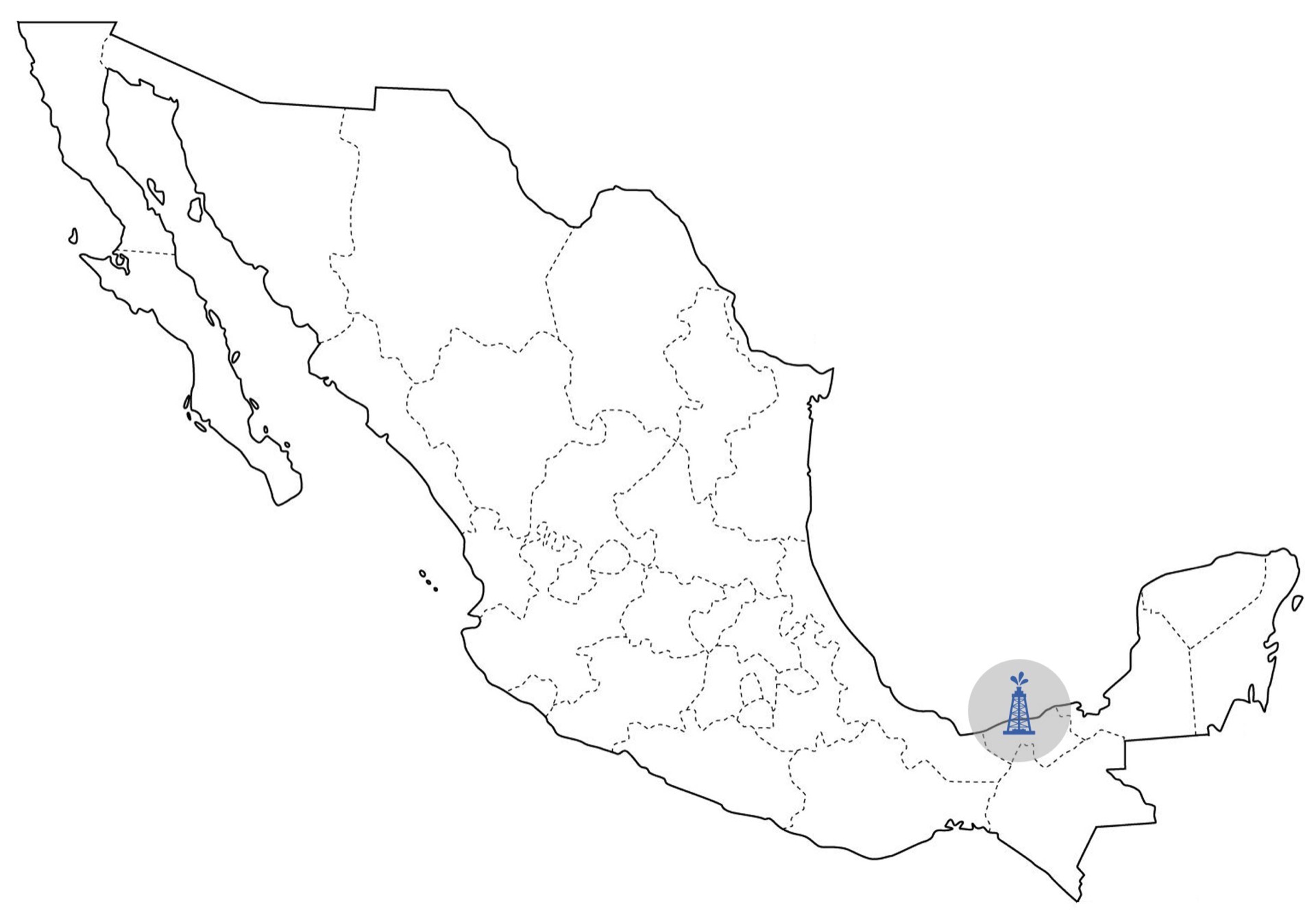 Map of Mexico showing the Tajon and Fortuna Nacional fields in Tabasco